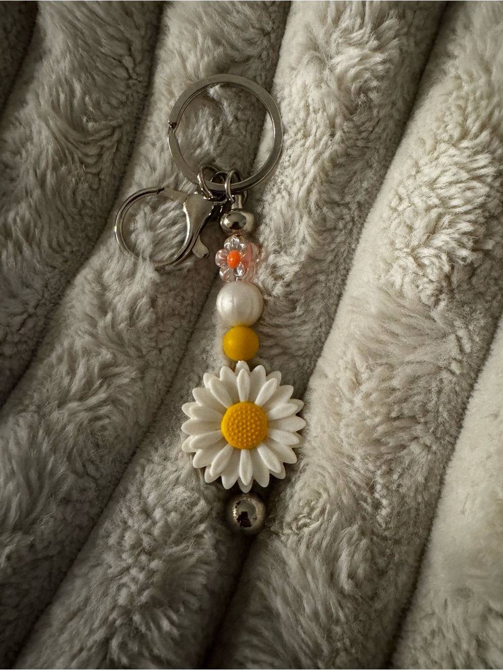 Handmade White & Yellow Daisy Keychain Charm